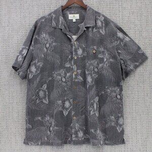 Vintage Island Shores Hawaiian Silk Shirt Mens 2XL Gray Floral Print Button Down